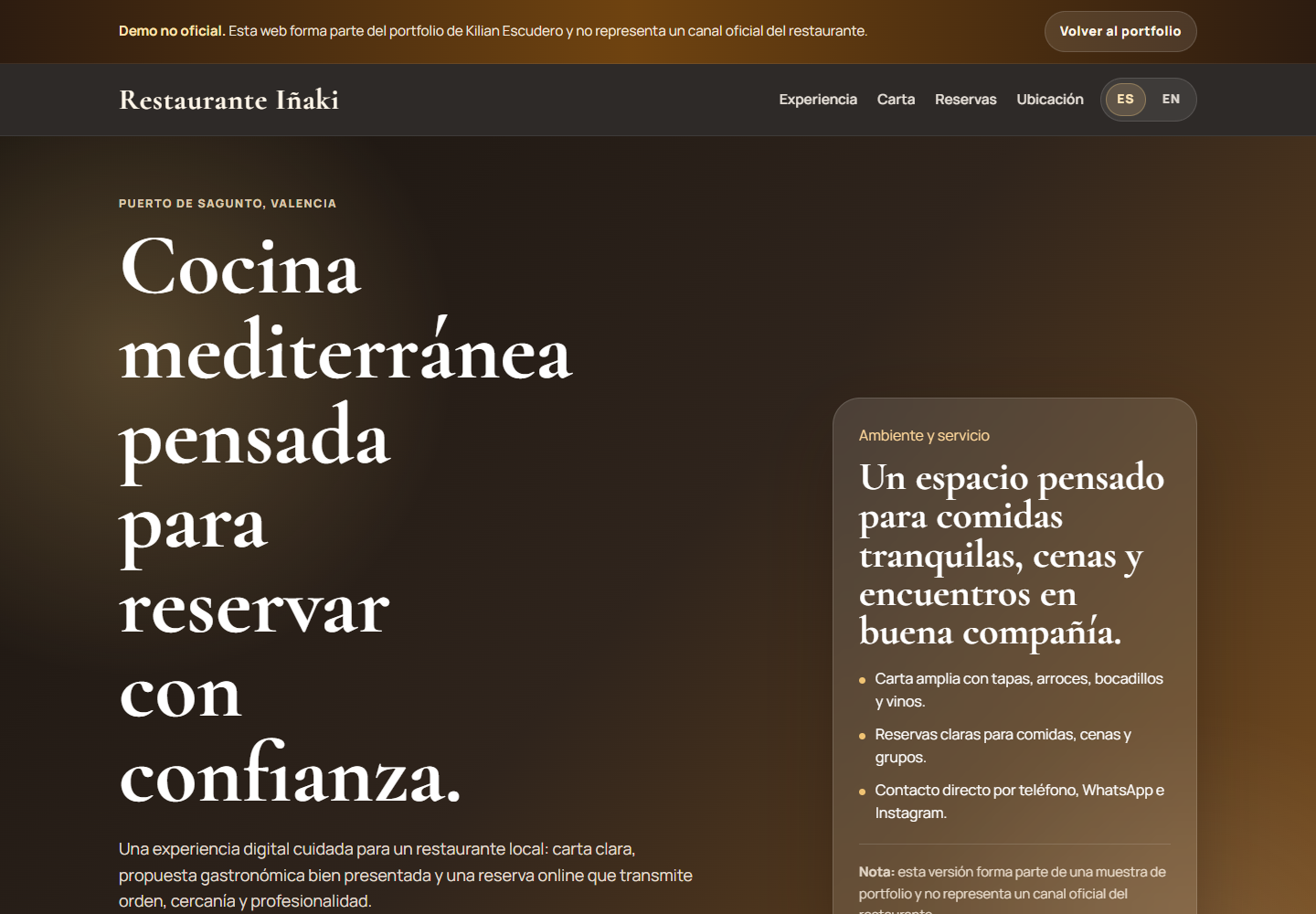 Restaurante Inaki Demo: Web publica