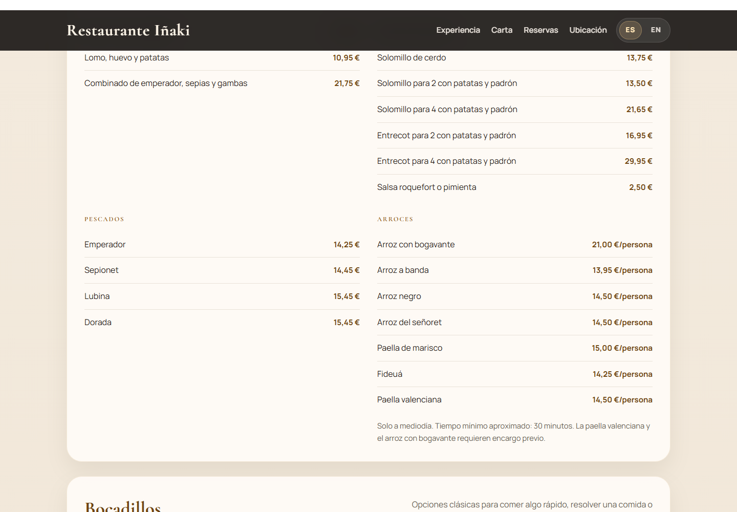 Restaurante Inaki Demo: Reservas