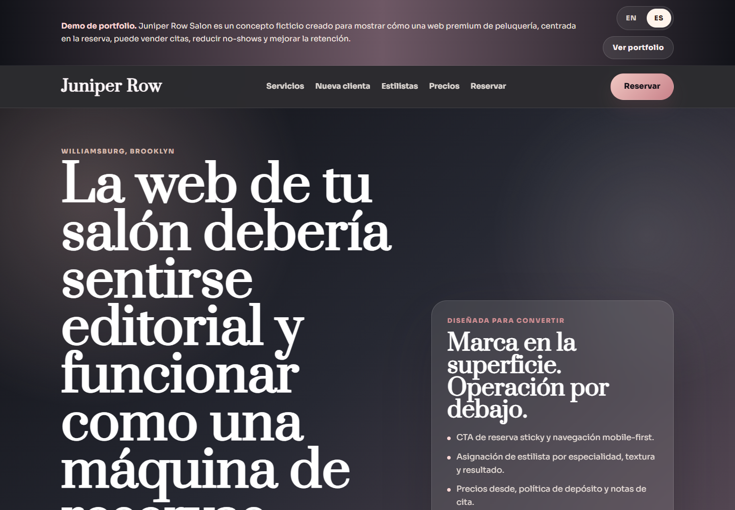 Juniper Row Salon Demo: Landing de citas