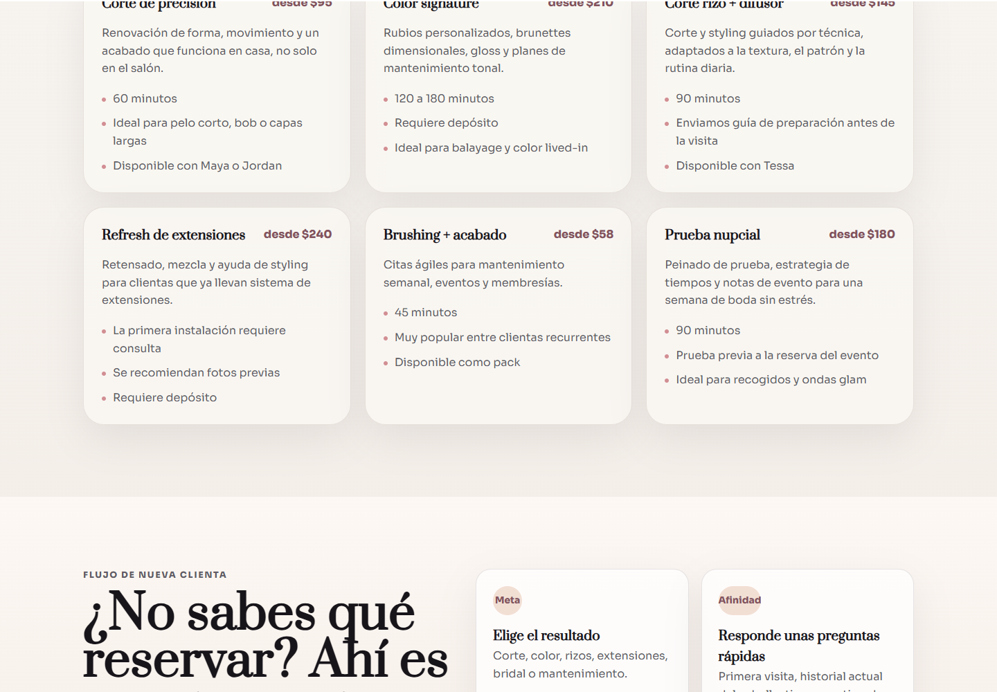 Juniper Row Salon Demo: Servicios